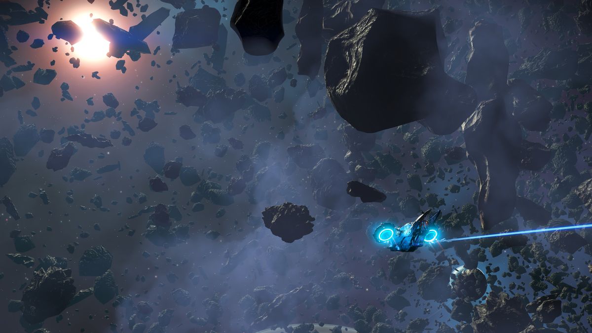 《无人深空》游戏画面展示浩瀚宇宙中的星球探索场景，飞船在异星地表降落，光影效果细腻