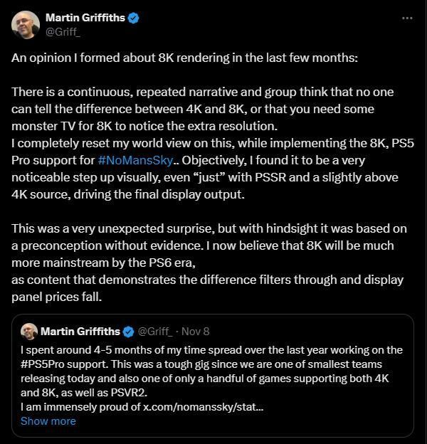 对比图展示《无人深空》在不同分辨率下的画质差异，8K版本地形纹理更加锐利，远处物体更清晰