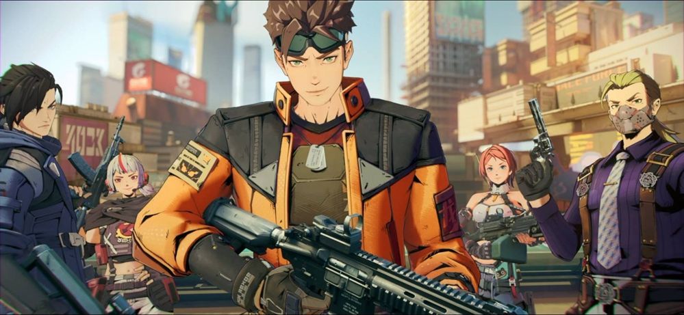 《王牌战士2》角色特写画面，赵海龙与叶羽并肩站立，背景为霓虹都市，整体风格充满赛博朋克气息