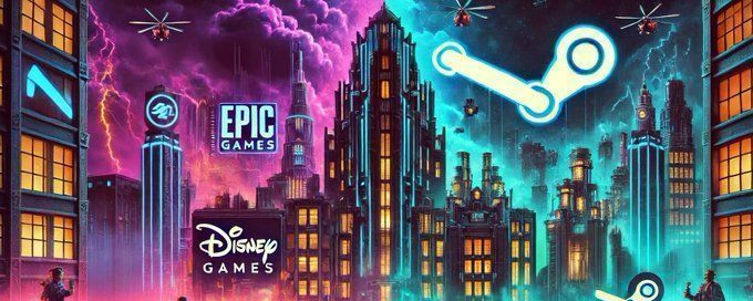 Epic Games商城界面与Steam对比图，突出其独占游戏标识