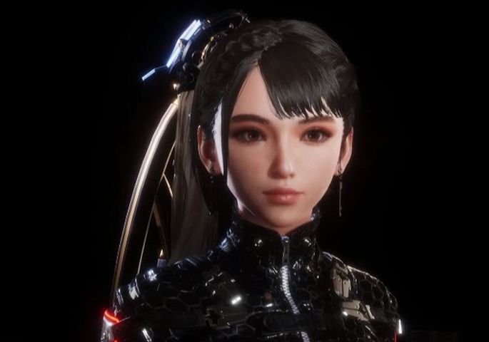 卡西姆站在美发工作台前，手中拿着直发器，背景是充满未来感的造型沙龙