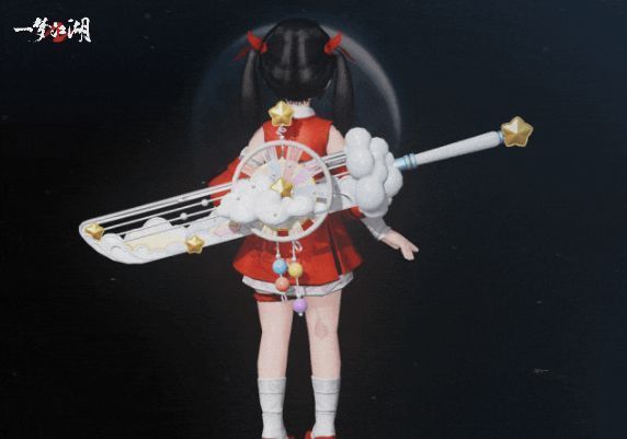 《一梦江湖》沧海大刀·虹色新晴展示，七彩刀身镶嵌云星，童趣与霸气并存