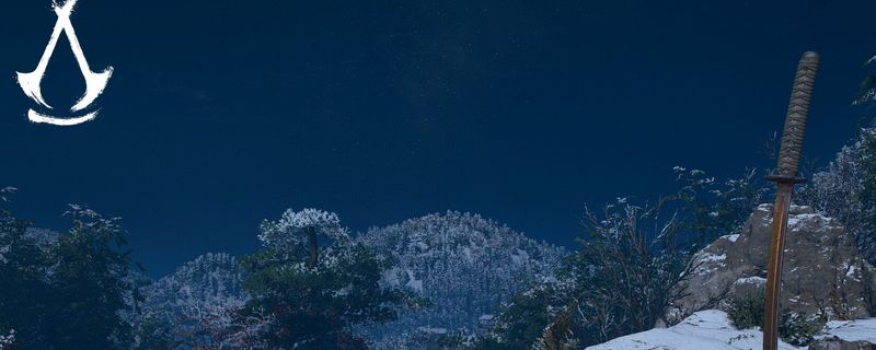 《刺客信条：影》中主角手持武士刀战斗的场景，刀光闪烁，背景为日本风格庭院