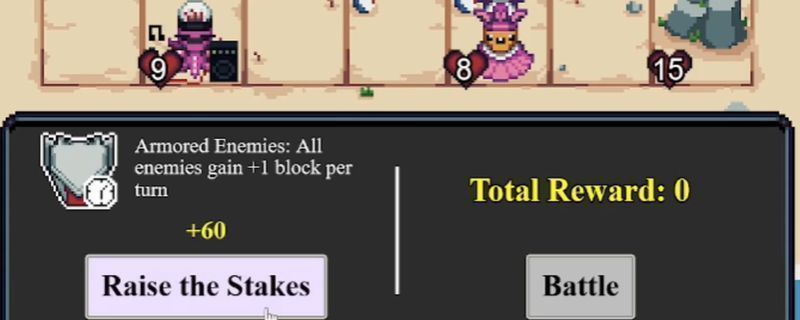 《Grid Gladiators》游戏界面展示，像素风格角色位于2D矩阵格中，周围环绕卡牌与技能图标，整体呈现复古科幻战斗氛围