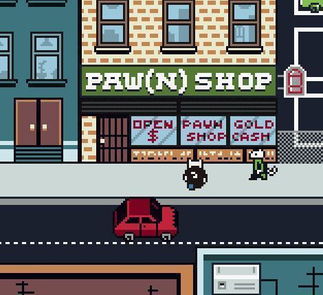 华夫探长与搭档Pancakes在警局内对话的场景，画面采用复古像素风格，对话框显示调查线索