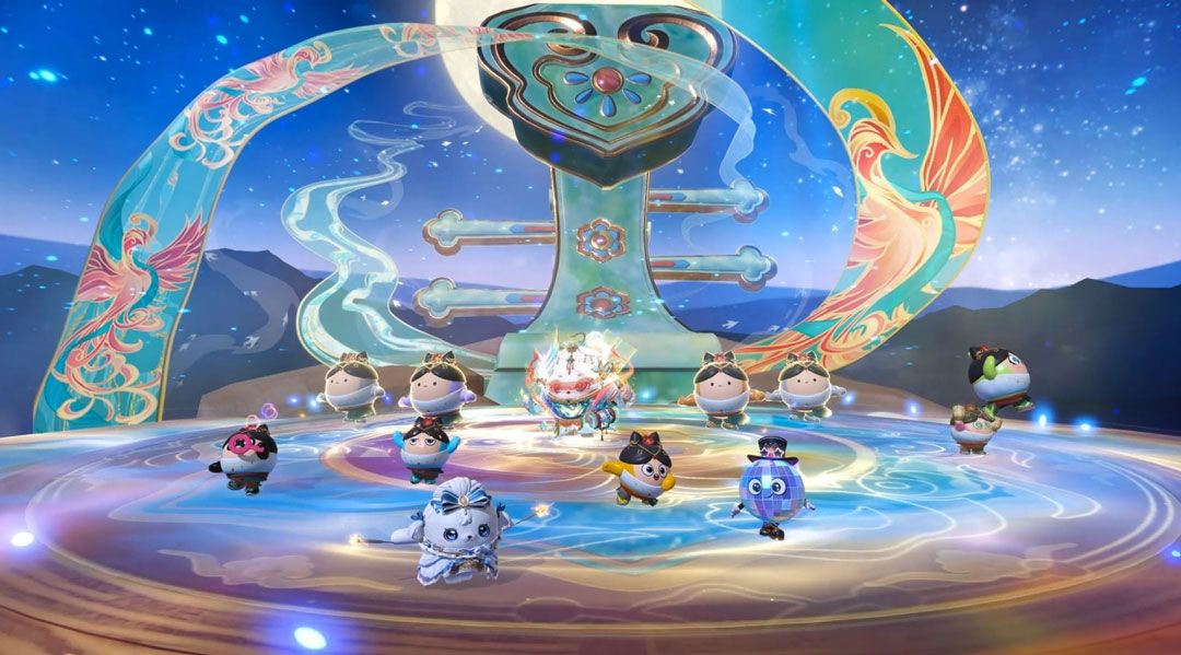 飞天舞姬莲若在星空下起舞，九色仙鹿从天而降，光影交织如梦似幻