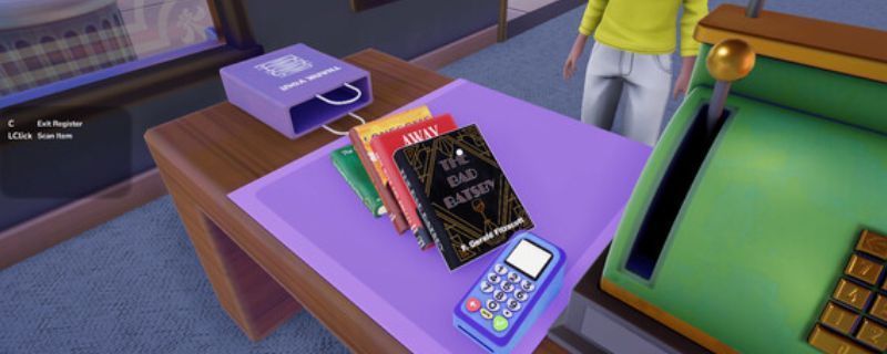 《书店模拟器》游戏主界面展示，温馨的书店内部环境，书架整齐排列，阳光透过窗户洒在地板上