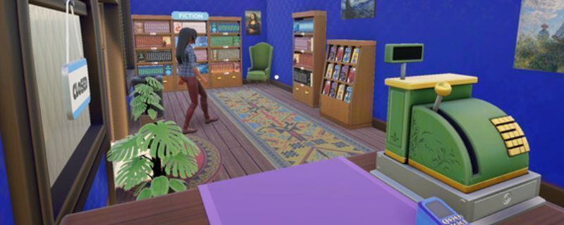 《书店模拟器》游戏主界面展示，画面风格清新文艺，书架整齐排列，店内氛围温馨