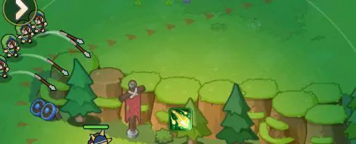 平原战场上义军弓箭手在高台射击，重装步兵列阵于前方路口，形成层次分明的防御阵型