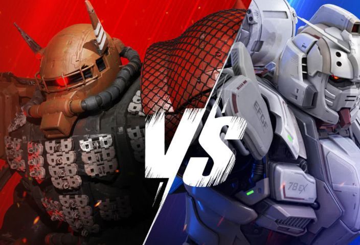 《堡垒之夜》中《高达：复仇的安魂曲》联动宣传图，画面中央是高达机体与战场硝烟交织的震撼场景