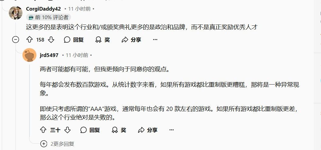 Reddit帖子标题：‘TGA这是要把年度游戏变成年度扩展包奖吗？’