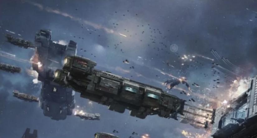 三艘战舰并列悬浮于太空，舰体闪烁着蓝色能量光纹，象征其具备特殊控制能力