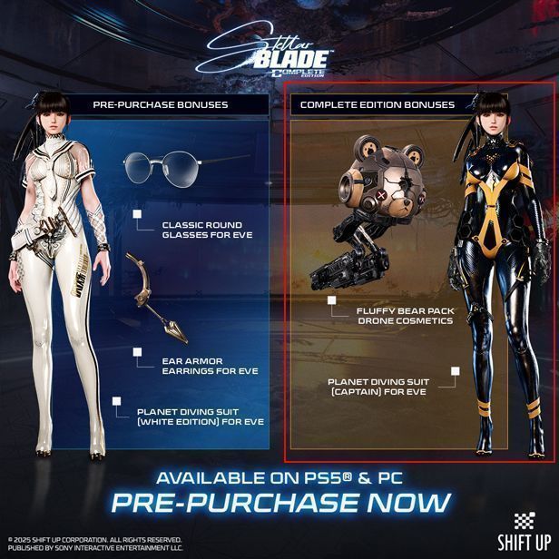 《剑星》与《胜利女神：妮姬》联动宣传图，两位女主角并肩作战，背景融合两作美术风格