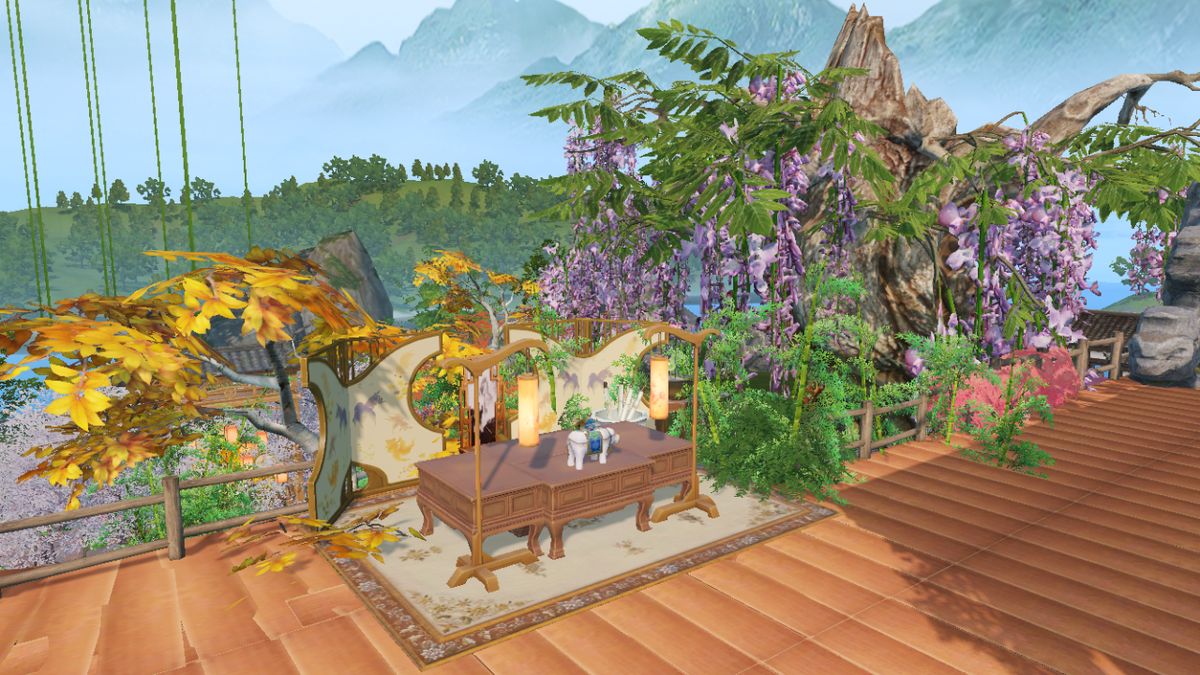 浮岛之间由绿色小径相连，湖面荷花初绽，古树参天，构成一幅生机盎然的生态画卷