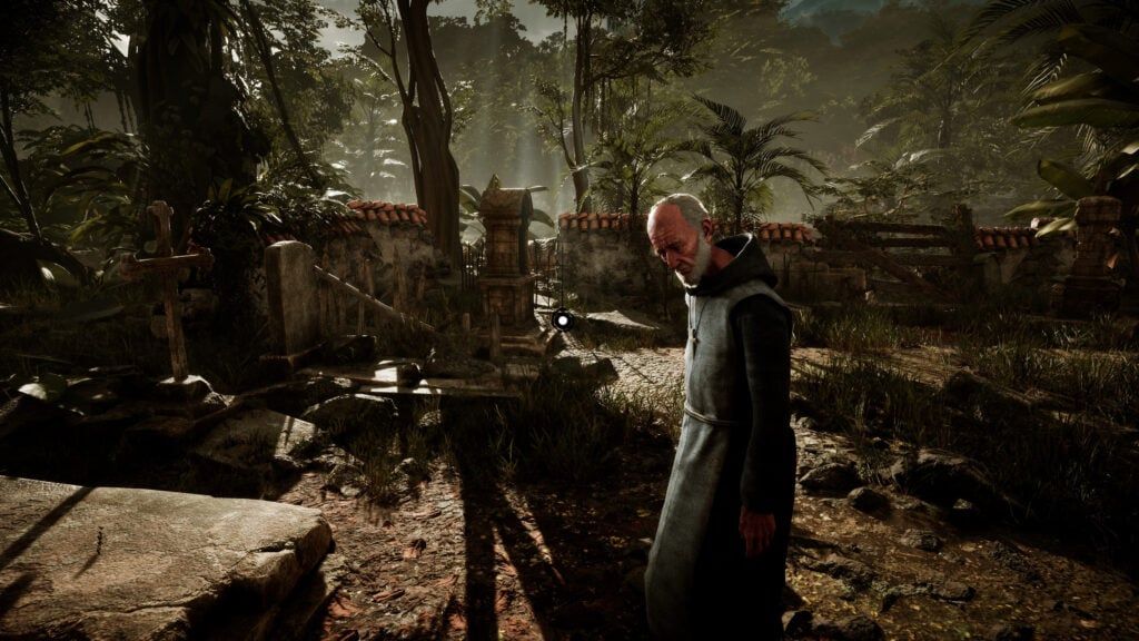 《Amerzone：探险家的记忆传承》游戏画面，展现神秘热带雨林中的古老遗迹与奇异机械鸟