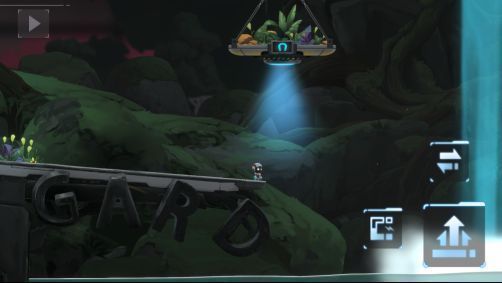 ‘默’使用机械臂连接能量节点，火花四溅，背景是复杂的电路墙与闪烁的警示灯