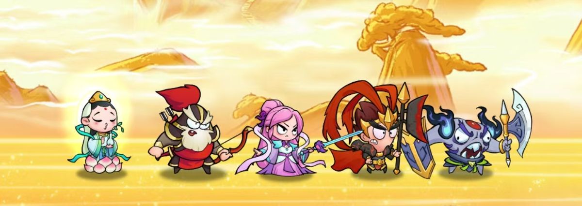 紫霞仙子轻舞纱袖释放光环，黄忠拉弓瞄准，刑天与吕布并肩冲锋