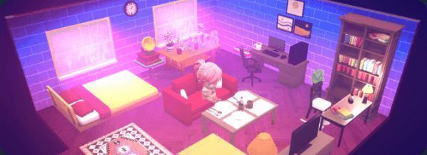 游戏中夜晚小镇的宁静场景，灯光温暖，天空繁星点点，营造出安逸的氛围