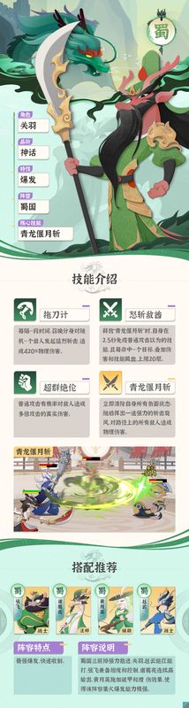 蜀国阵容集体冲锋场景，关羽居中挥刀，张飞怒吼开路，诸葛亮与黄月英在后方释放技能支援