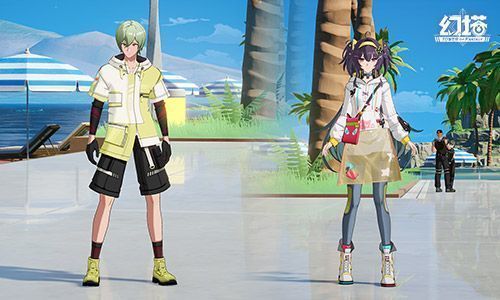 两名玩家在高科技密室中协作破译机关，屏幕上进度条快速推进，周围有守卫巡逻