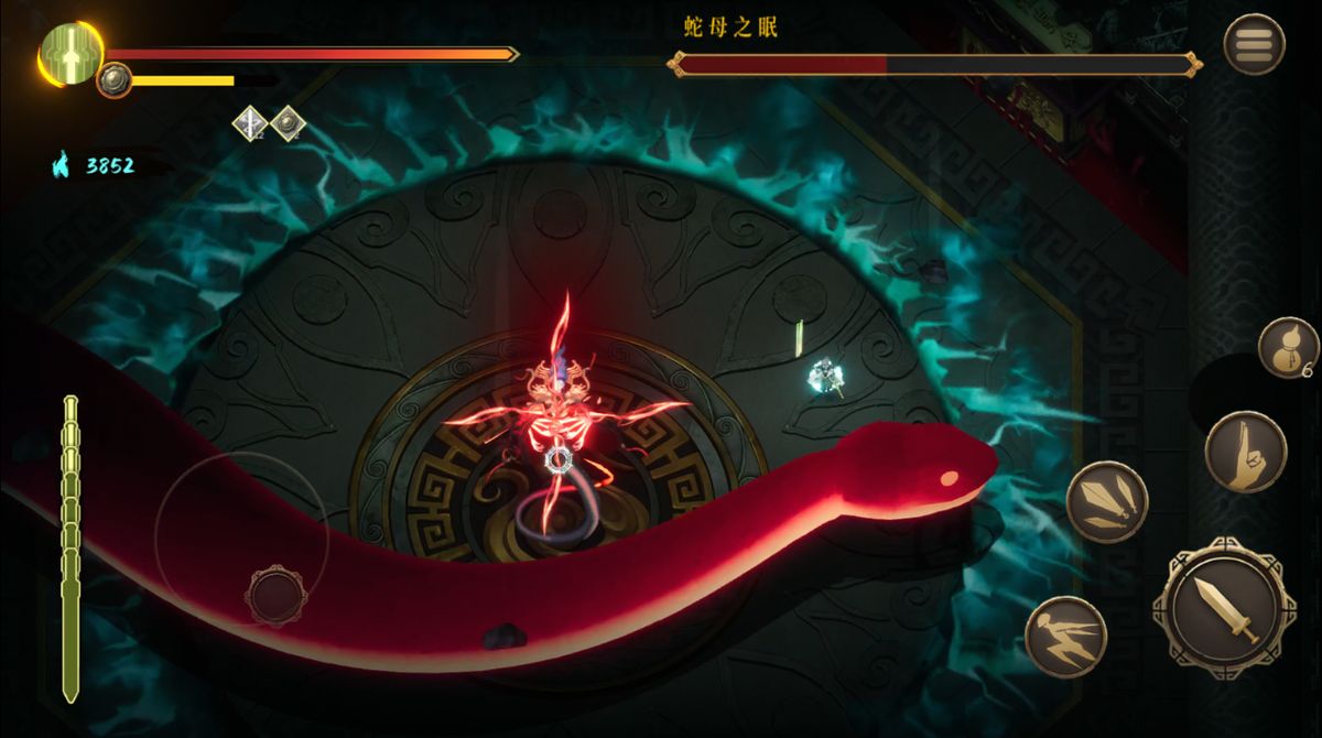 游戏副本地图场景，雪地中矗立着巨大的蛇形遗迹，远处雷电交加，气氛压抑