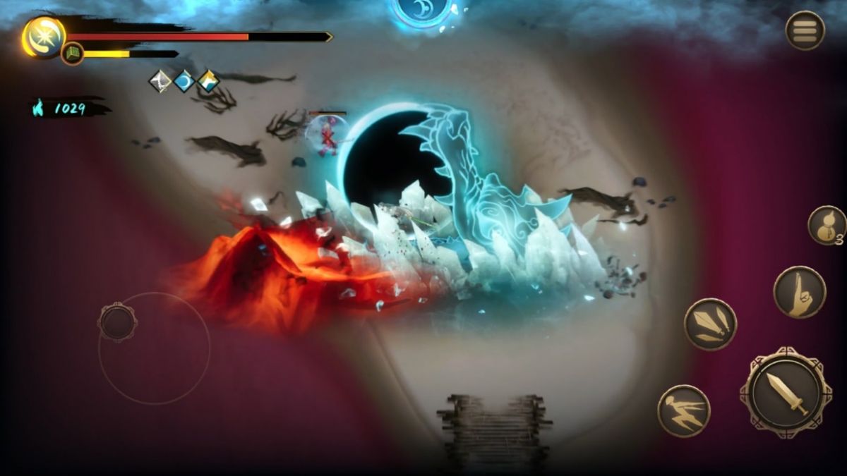 日月轮转双天角色立绘，身披金红战甲，双手持日月轮，光芒四射