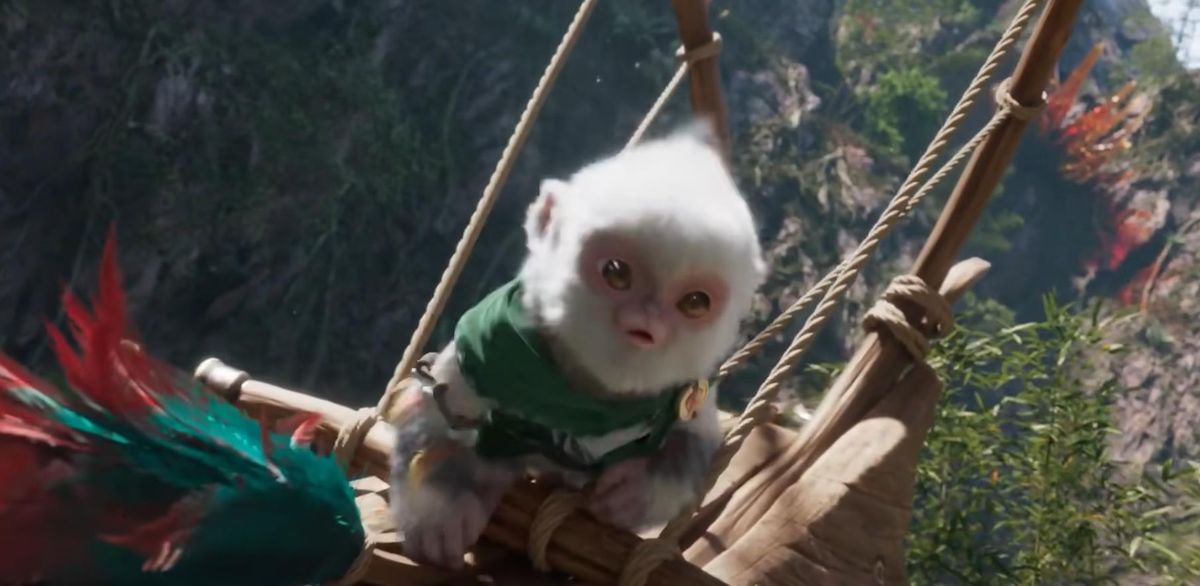 手游《怪物猎人：旅人》中的白色小猴子角色立绘，与泄露套装造型高度相似