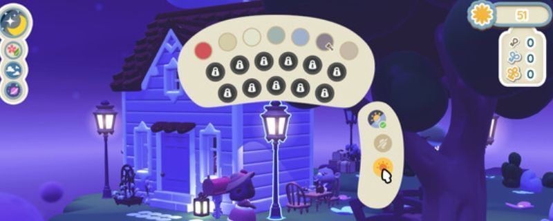 《汀可镇》游戏画面展示，温馨的小镇街道布满灯光与植物，充满童话氛围