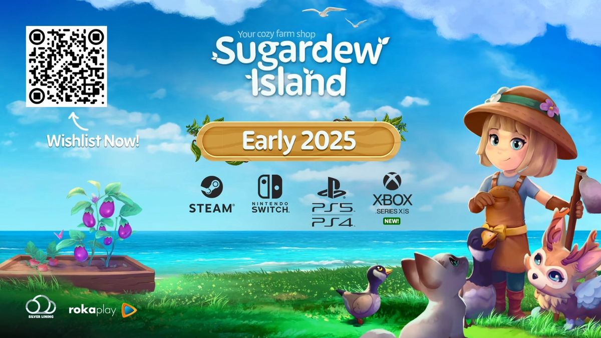 商店外景全景图，彩色招牌醒目，门口摆放着新鲜蔬果摊位