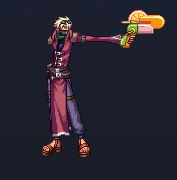 男神枪手手持冰棒造型枪械，橙色条纹醒目，充满趣味