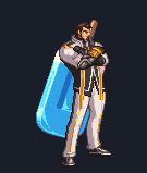 男圣职者手持冰棒十字架，白色与蓝色搭配，风格庄重又不失趣味