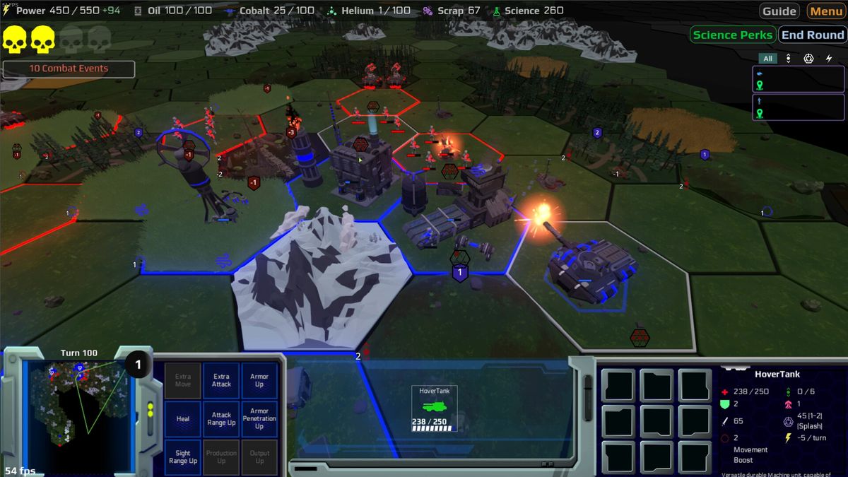 科技树界面展示多个可研发项目，包括新型战车、防御塔与通信增强装置