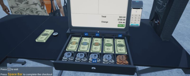 《体育用品商店》游戏主界面展示，画面中显示店铺内部环境与角色第一人称视角