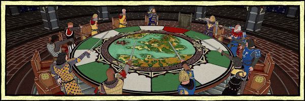 角色立绘展示，骑士身披铠甲，手持长剑，背景为金色纹饰边框