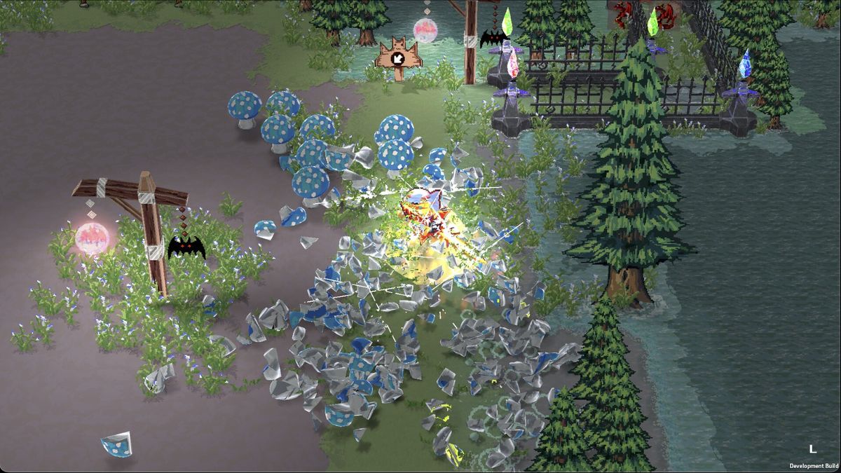 芙兰在空中连击敌人，身后留下残影与红色轨迹