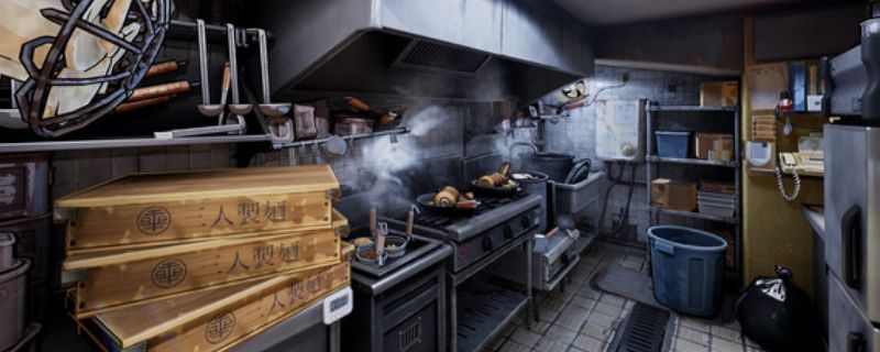 《拉面店模拟器》游戏主界面展示，画面呈现日式拉面店温馨场景，柜台、食材与顾客清晰可见