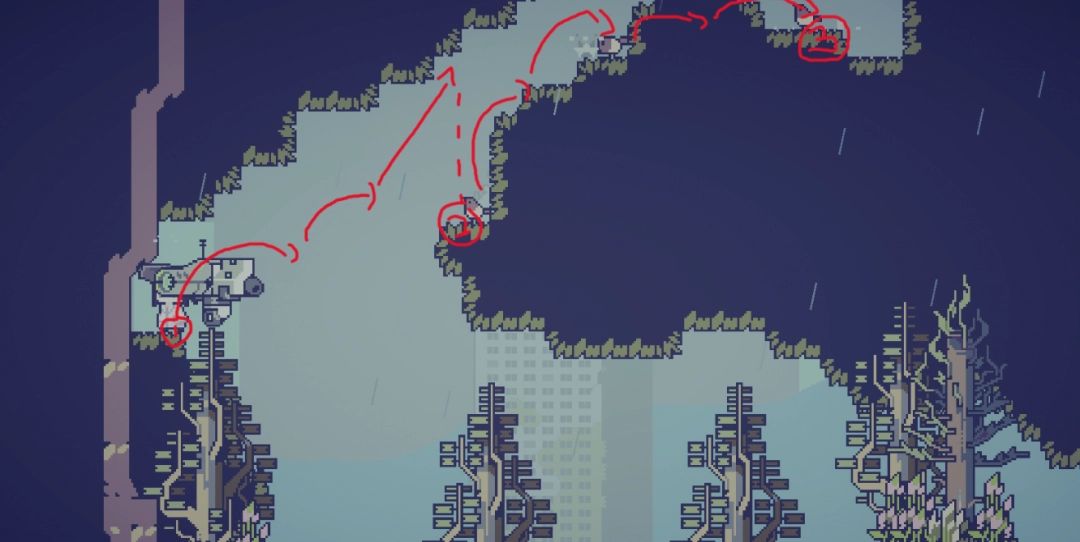 玩家角色在跳跳乐前段平台间跳跃，标注出弯道需跳跃、直道需冲刺的操作提示