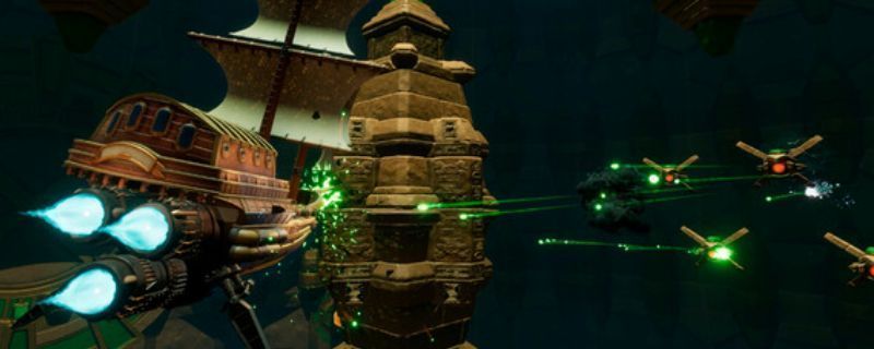 《Void Sails》游戏主视觉图，展现一艘古老帆船航行在幽暗海域，天空布满诡异星象，整体氛围阴森神秘