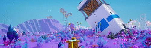 玩家使用新工具激活古代遗迹，地面升起发光平台，数据流如瀑布般倾泻而下