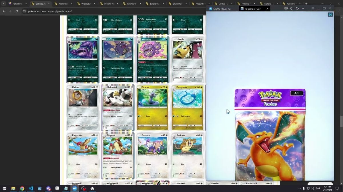 技术玩家展示脚本读取《宝可梦集换式卡牌Pocket》开包数据的过程，屏幕上显示加密的数据流与解析结果