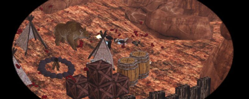 《荒野左轮》游戏主界面展示，背景为荒漠小镇，角色持枪站立，整体呈现复古西部风格