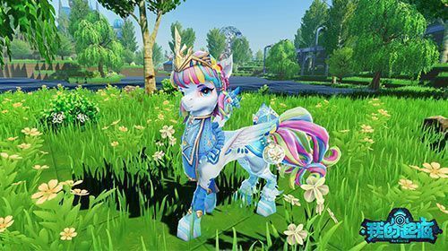 斑马乐园内玩家与企鹅NPC互动的热闹场景，周围布满彩旗和气球，节日气氛浓厚