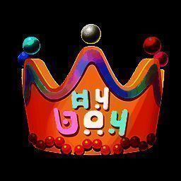 蛋仔佩戴寿星王冠和生日眼镜，手持蛋糕在派对场景中摆出庆祝姿势