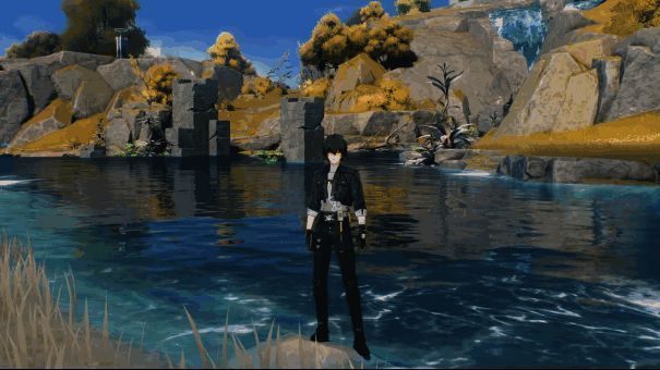 《鸣潮》优化前后场景对比图，左侧为测试版灰暗风格，右侧为1.0版本明亮自然色调