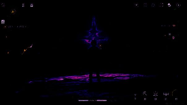 《鸣潮》北落野无音区场景，天空呈灰紫色，地面裂痕遍布，漂浮着发光残骸