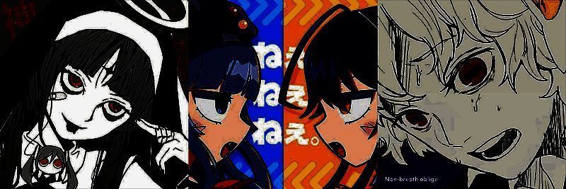 Pinocchio-P联动曲包封面，三位歌曲角色风格各异，背景为霓虹闪烁的城市夜景