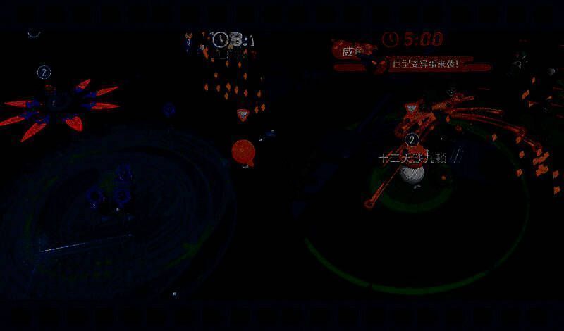 两名蛋仔在昏暗地图中并肩前行，一人使用远程武器警戒，另一人准备技能释放，背景可见大量变异蛋逼近