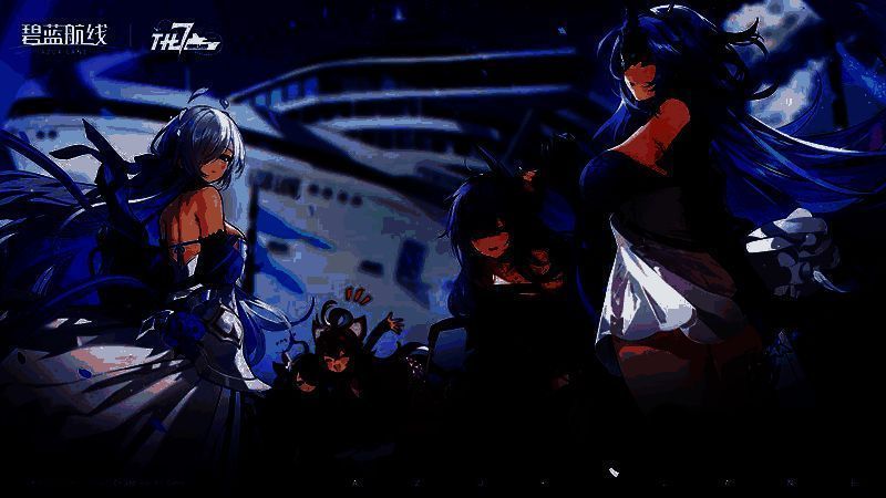 《碧蓝航线》七周年主视觉图，舰娘们齐聚甲板，背景为绚丽的庆典烟火