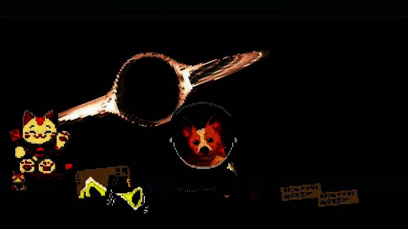 游戏内场景截图，像素风格的候机大厅中，卦师与一名戴头盔的外星旅客对坐，桌上摆放着八卦阵与发光水晶