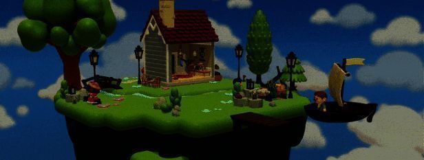 岛屿在不同季节下的视觉对比，春季繁花盛开，冬季白雪覆盖